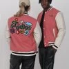 Lamar Varsity Jacket Unisex - Faux Leather Jacket - Coral