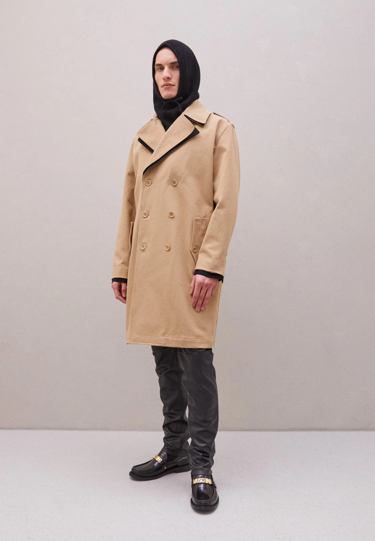 MOSCHINO Long Jacket - Classic Coat - Beige/Black - Image 2