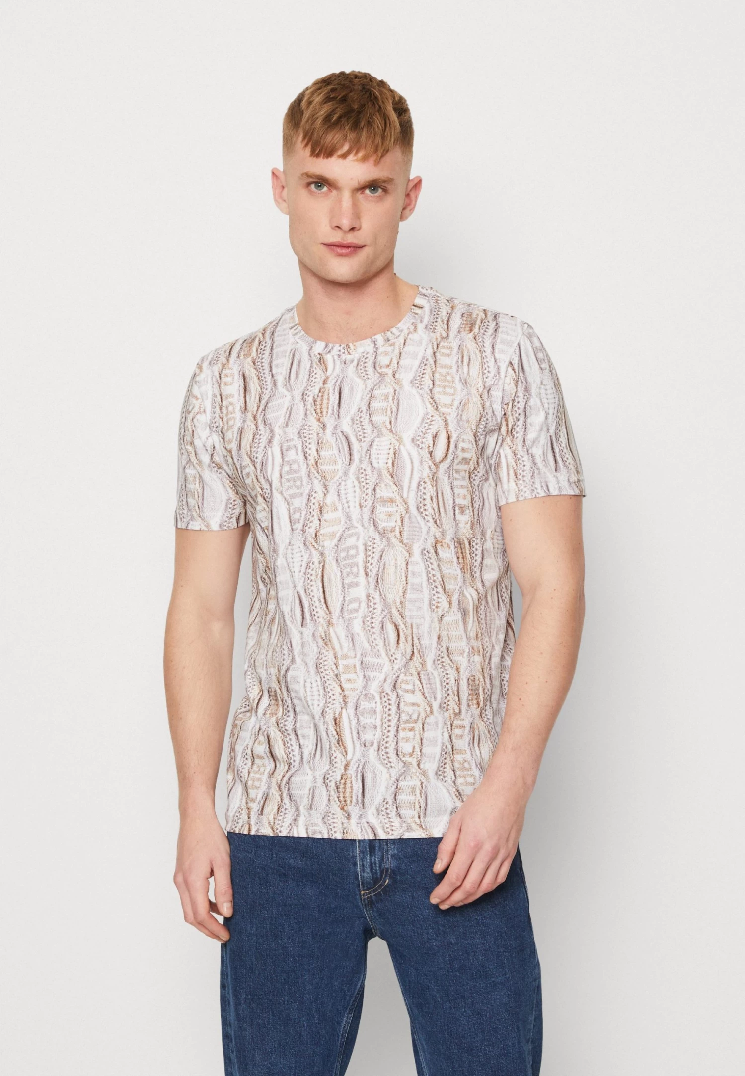 CARLO COLUCCI Unisex - Print T-Shirt - Beige/Offwhite/Grey/Brown