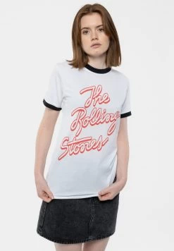 The Rolling Stones Signature Band Logo Ringer - Print T-Shirt - White