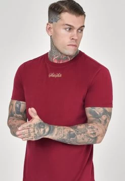 SikSilk Embossed Logo Oversized- Basic T-Shirt - Burgundy