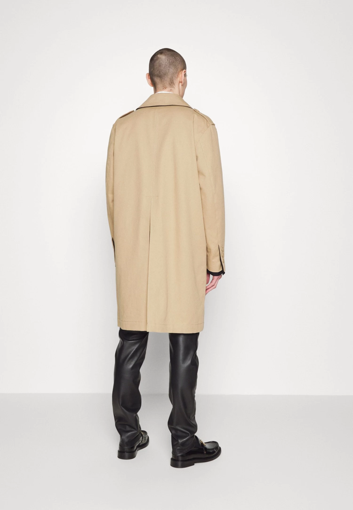 MOSCHINO Long Jacket - Classic Coat - Beige/Black - Image 4