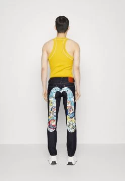 Evisu Ht, Graffiti Daruma Daicock Printed Jeans - Straight Leg Jeans - Indigo