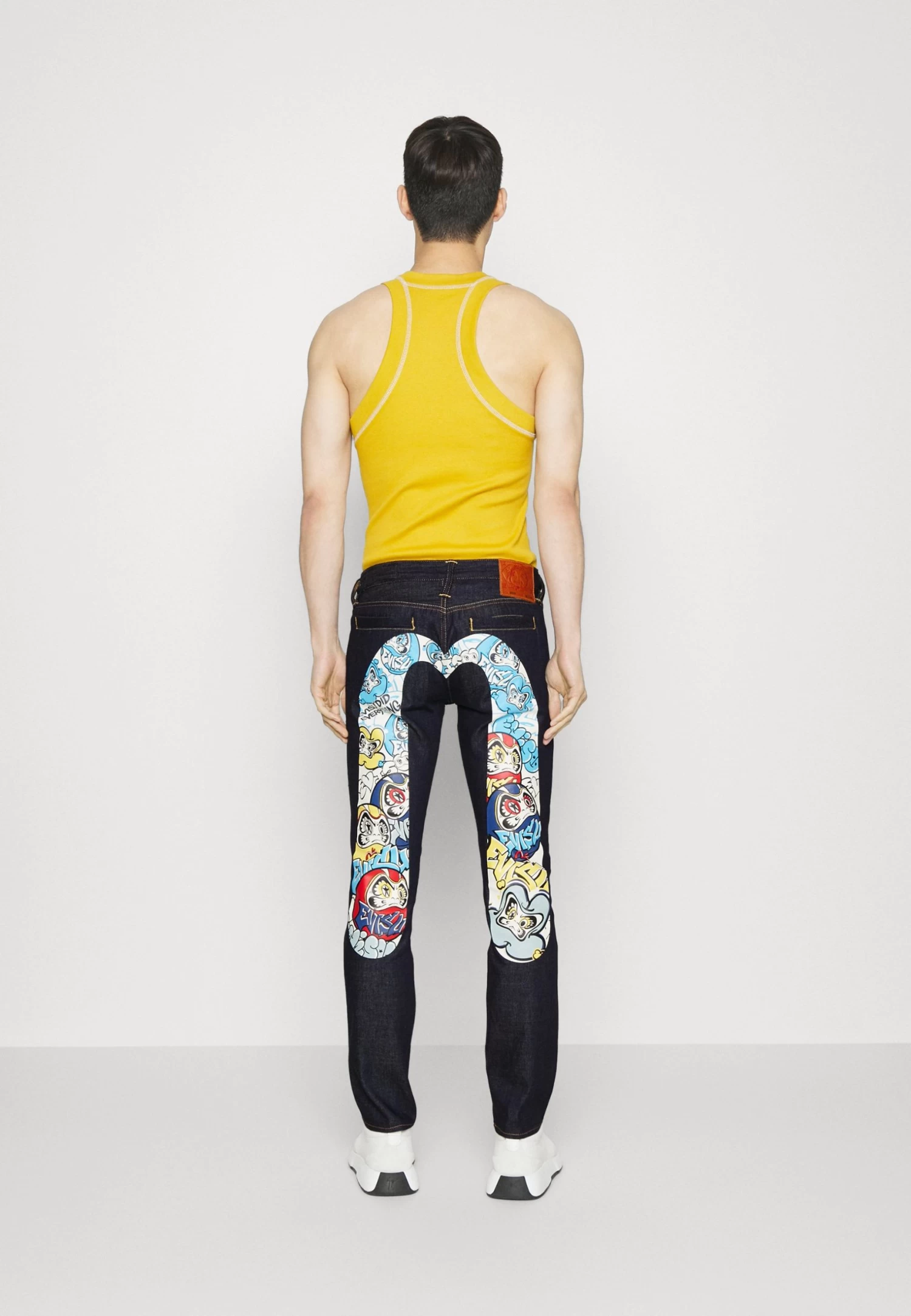 Evisu Ht, Graffiti Daruma Daicock Printed Jeans - Straight Leg Jeans - Indigo