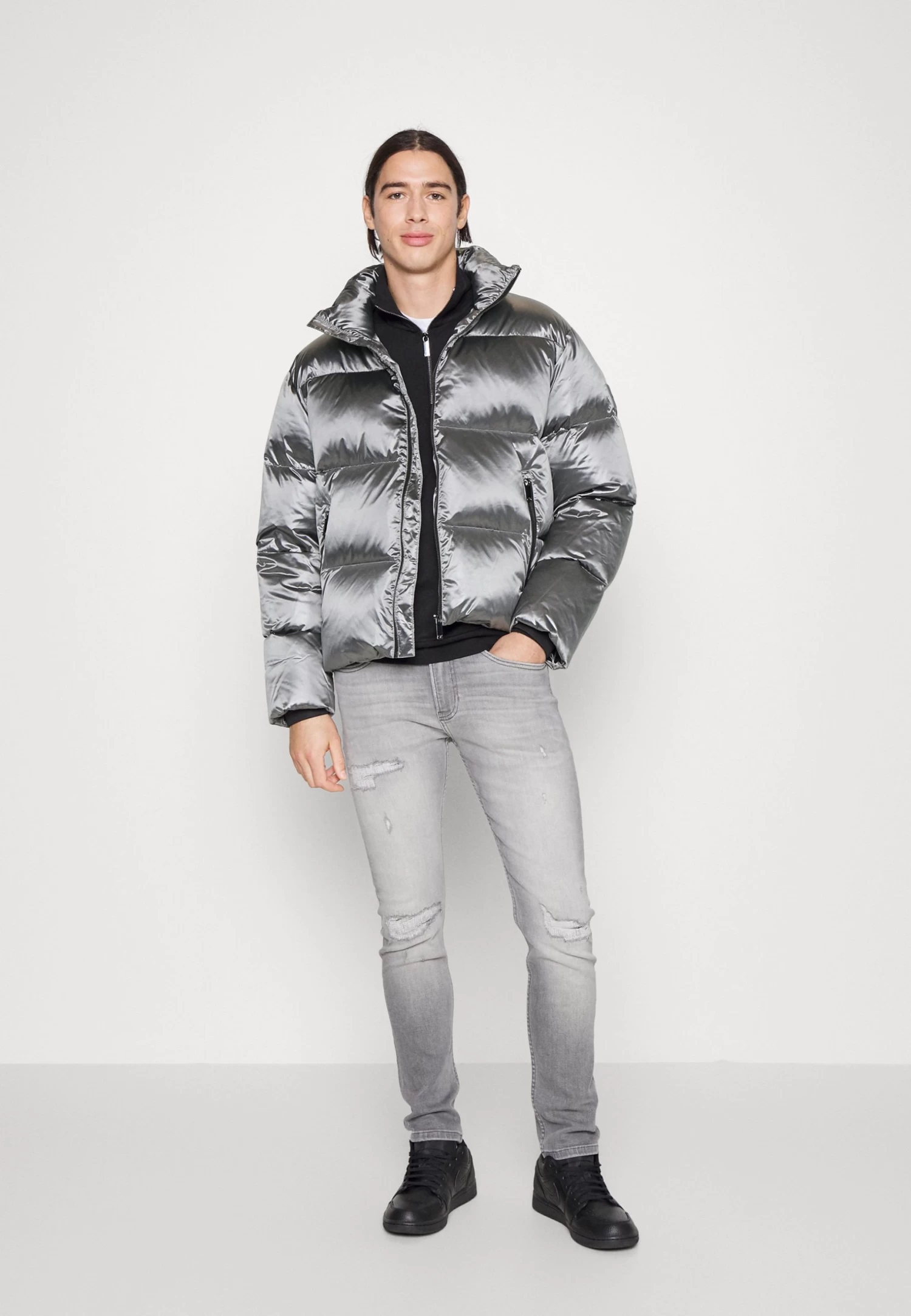 Calvin Klein High Shine Silver Puffer Jacket - Winter Jacket - Silver - Image 2