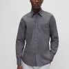 Boss Garment Dyed Popeline Regular Fit Shirt - Formal Shirt - Dark Grey