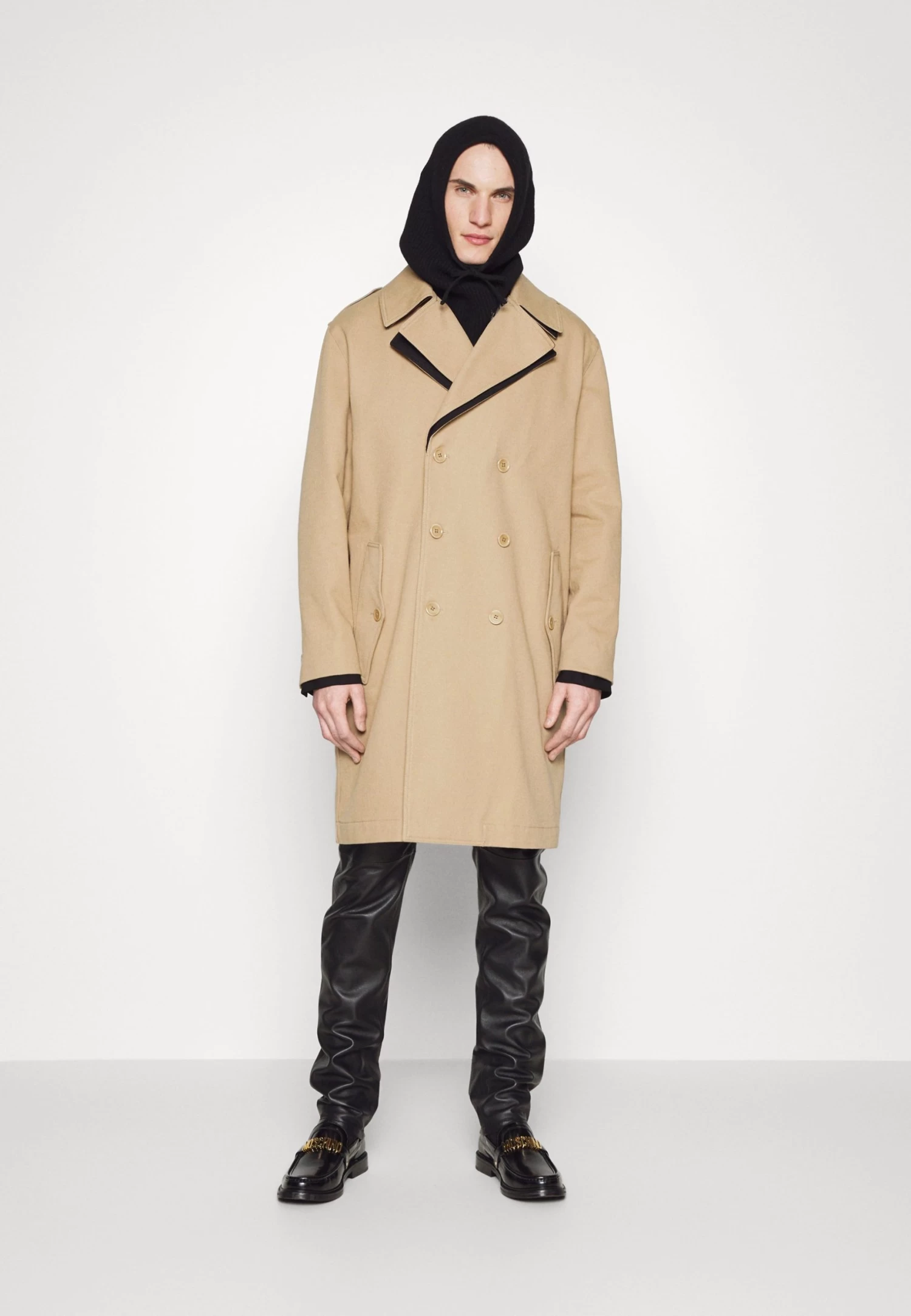 MOSCHINO Long Jacket - Classic Coat - Beige/Black - Image 5