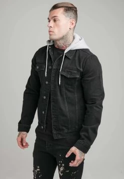 SikSilk Jacket With Detachable Hood - Denim Jacket - Black