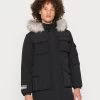 Fur Hooded Longline- Parka - Black