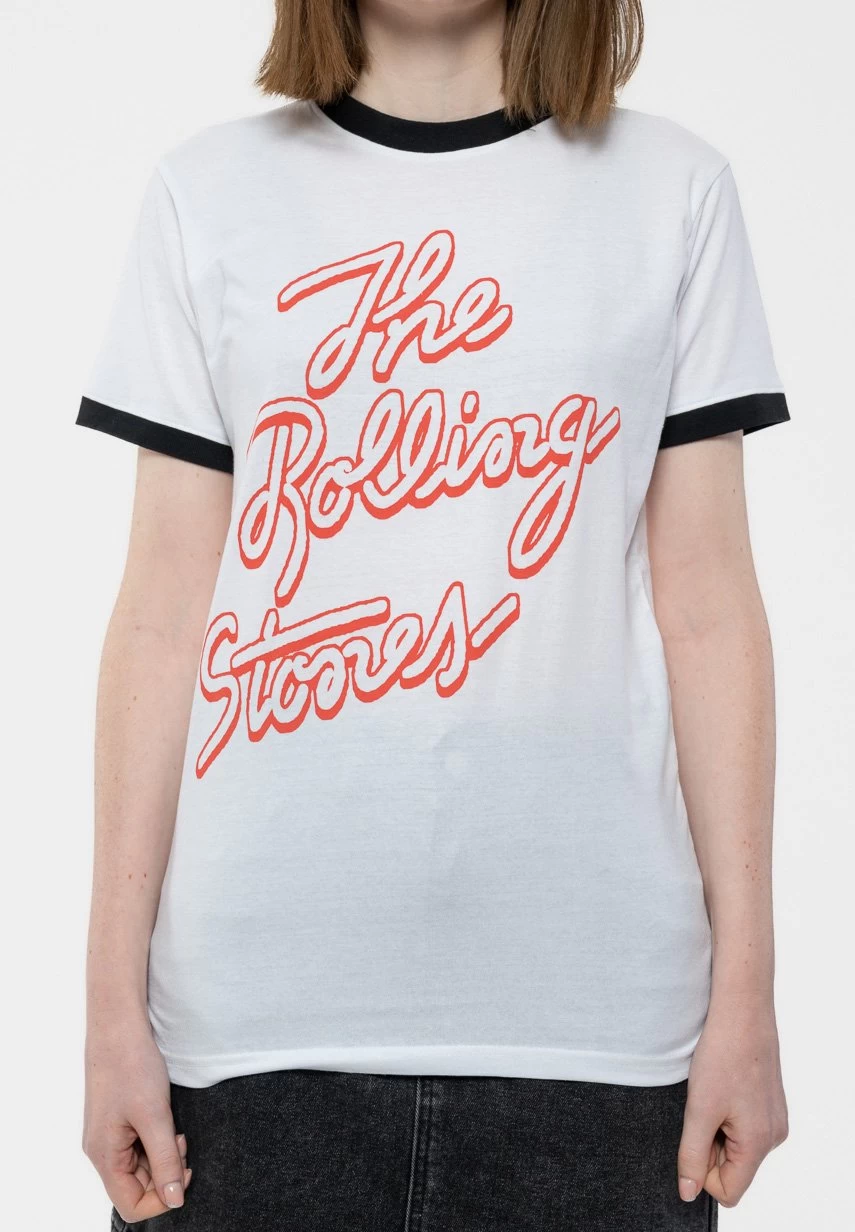 The Rolling Stones Signature Band Logo Ringer - Print T-Shirt - White - Image 4