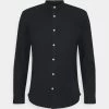 Lindbergh Oxford Manderin Superflex Ls - Shirt - Black