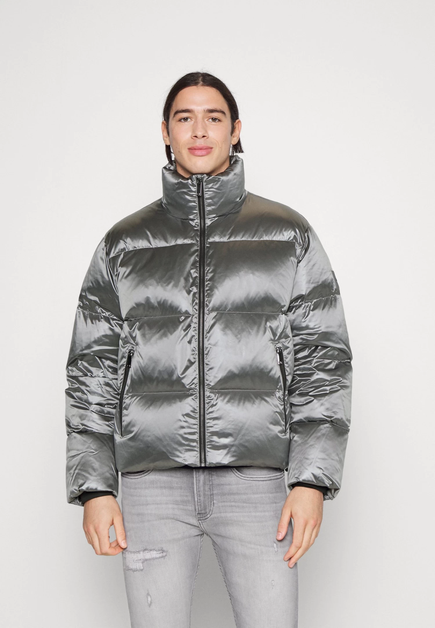 Calvin Klein High Shine Silver Puffer Jacket - Winter Jacket - Silver