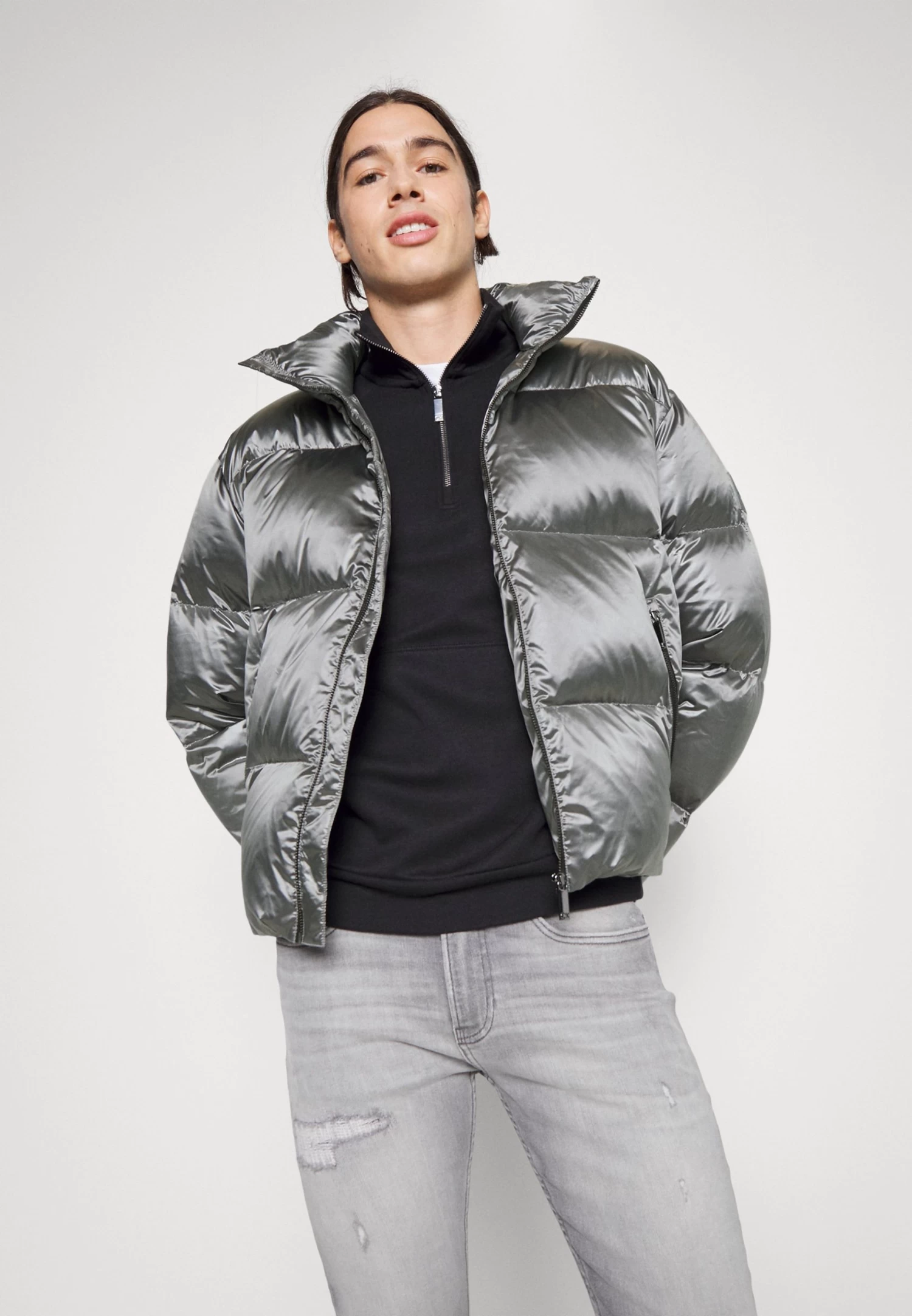 Calvin Klein High Shine Silver Puffer Jacket - Winter Jacket - Silver - Image 4